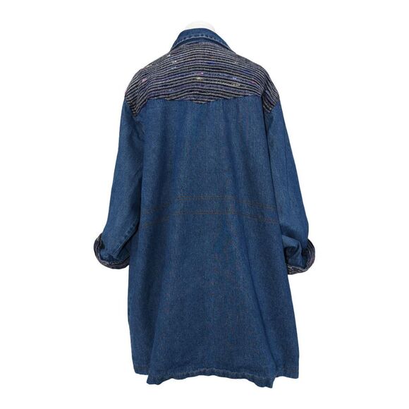 Vintage 90s Oversized Denim Parka Jacket Woven Tapestry Southwestern Boho 3x - Picture 4 of 8
